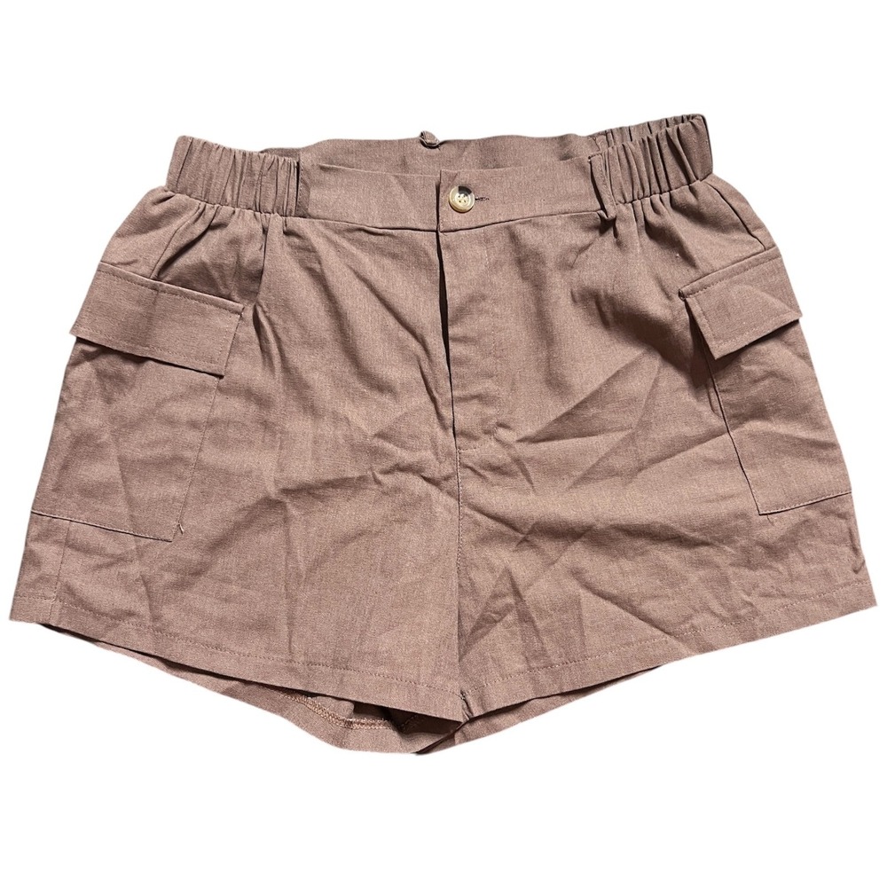 Cafe 7 Womens Brown Casual‎ Cargo Shorts High Waist Elastic Waistband Size L